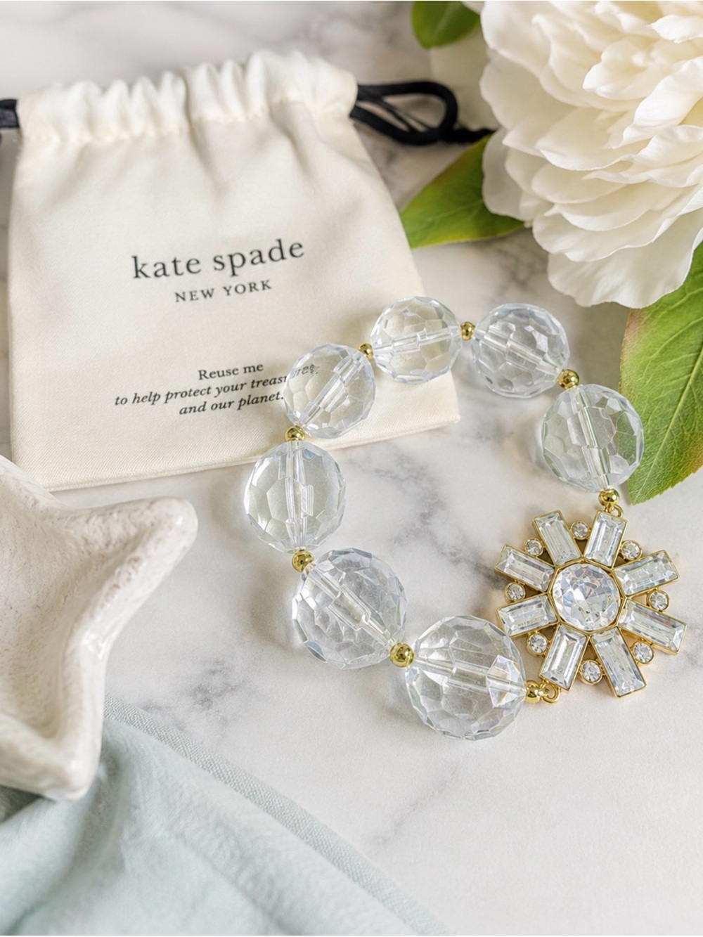KATE SPADE MOD DAISY STRETCH BRACELET RHINESTONES ACRYLIC DESIGNER STATEMENT